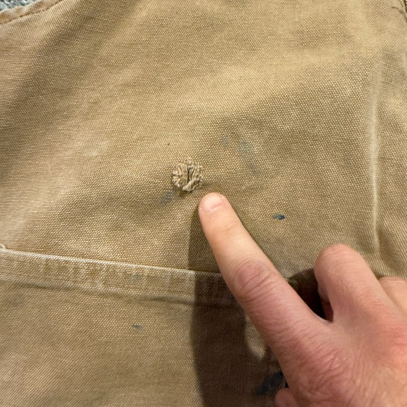 Carhartt Double Knee Bib Overalls Mens 40x32* BRN Canvas Workwear Paint Splatter - Picture 11 of 16